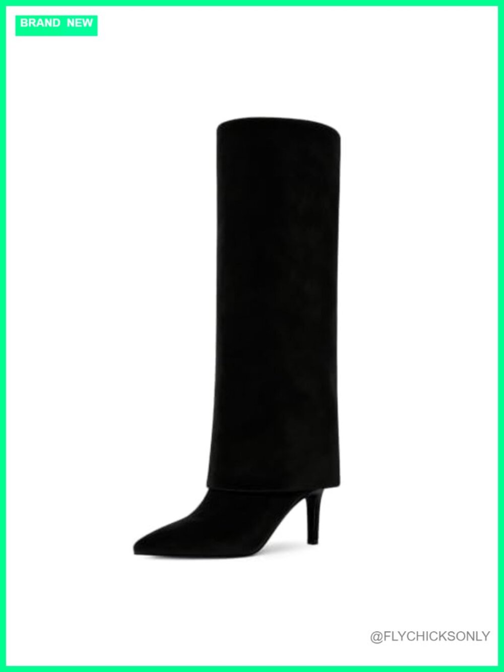Fold Over Knee High Boots Faux Suede Stiletto Heel Wide Calf